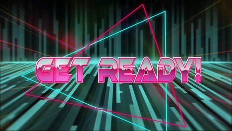 animation of get ready text over neon pattern background