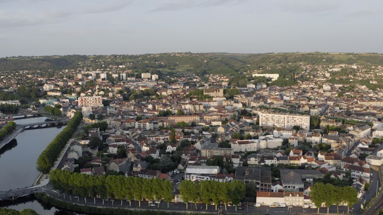 Drone Aerial shot of Montluçon in central France