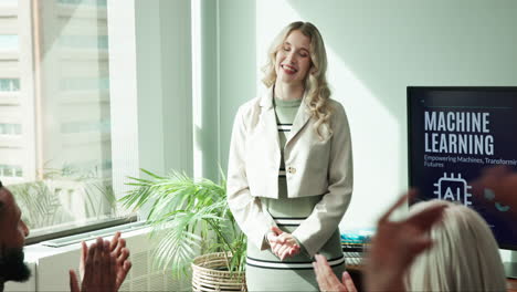 woman giving a presentation on machine learning