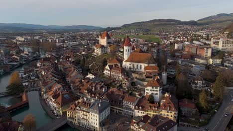 thun castle and old town historic center along river aare waterfront