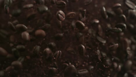 coffee beans are tossed in slow motion