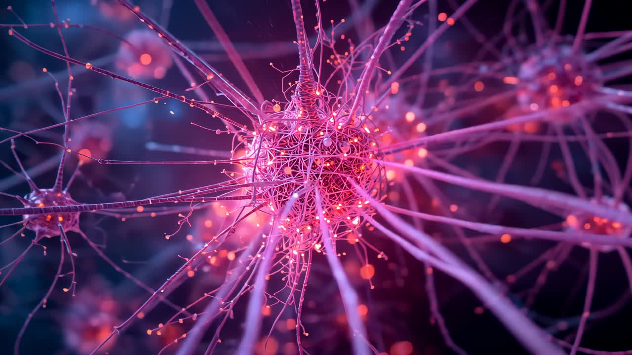 Rotating network node emitting signals through filaments in digital scene, with secondary nodes