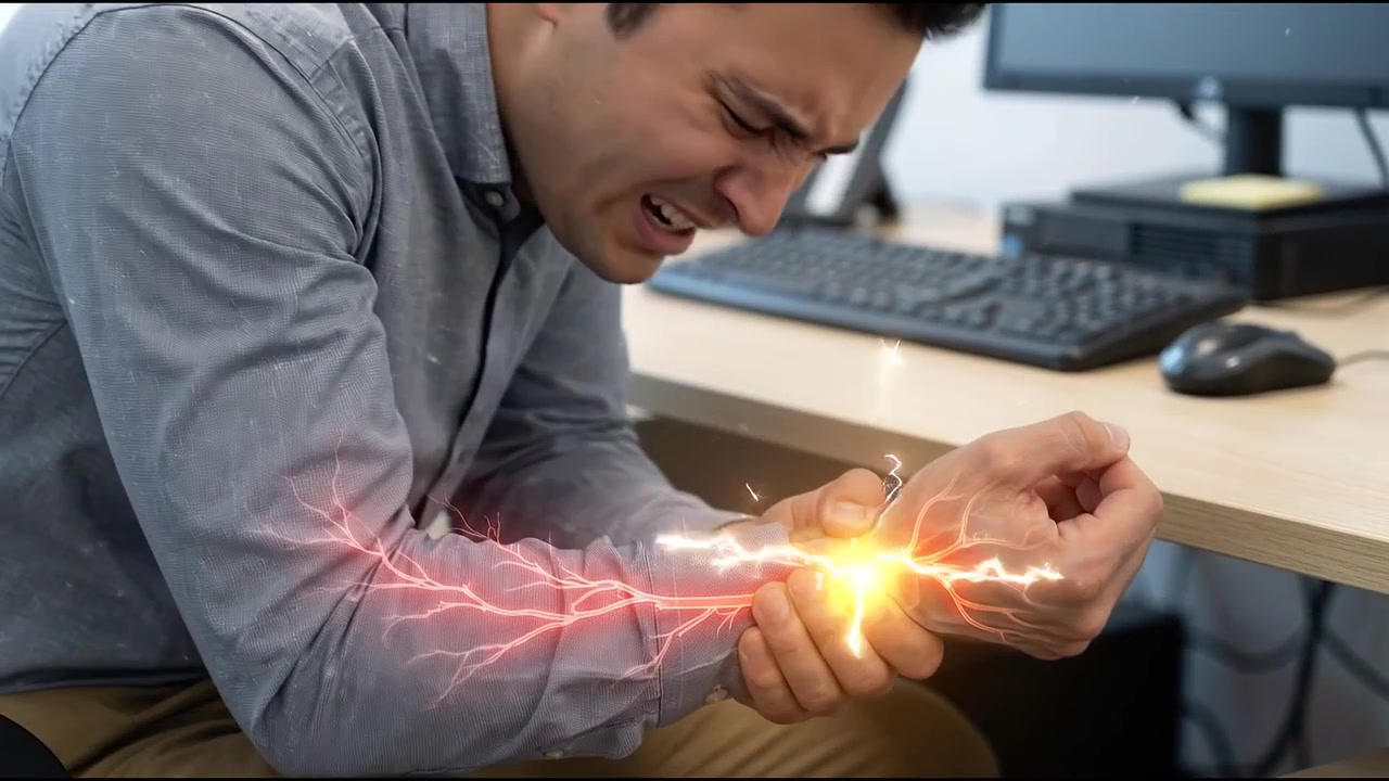 Uomo con forte dolore al polso in ufficio