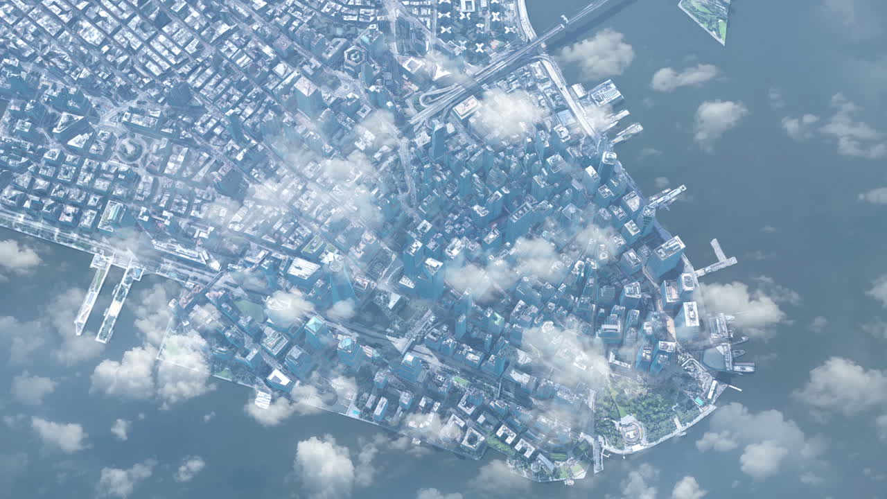 Aerial View of a Modern Cityscape with Clouds