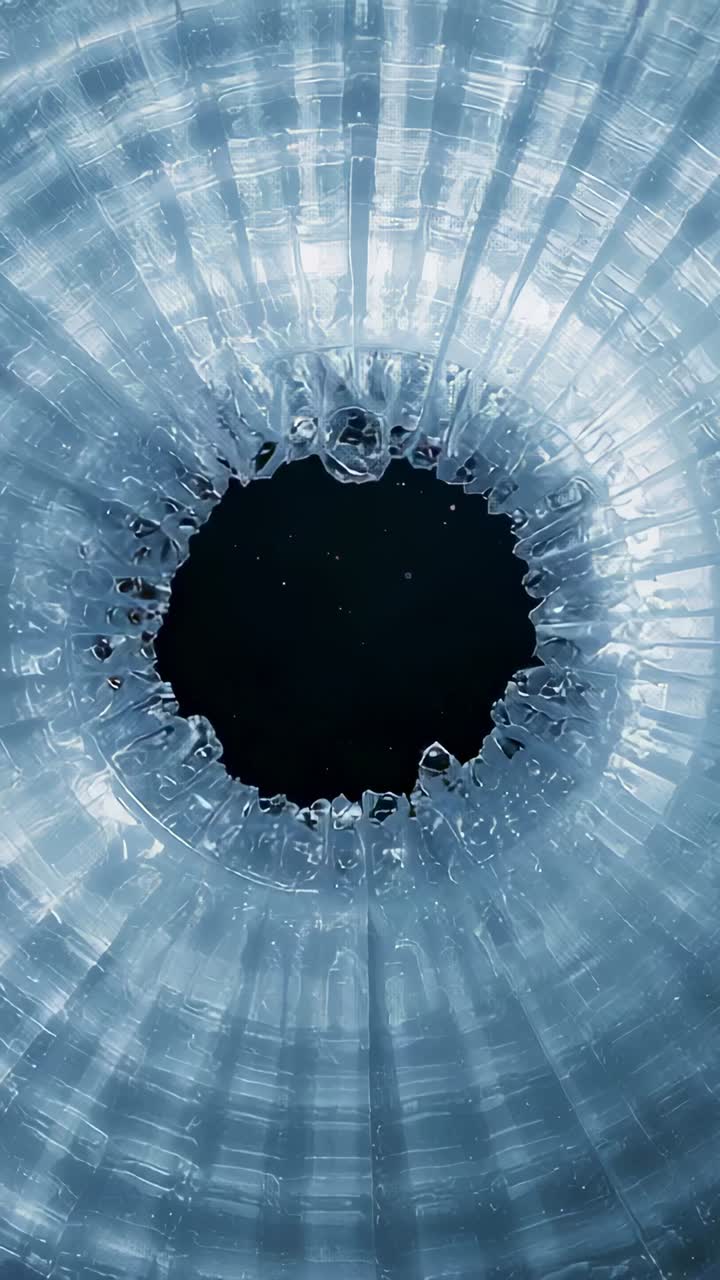 Vertical video: Showing ribbed ring in macro forming clear drop at rim on focus shift with specks