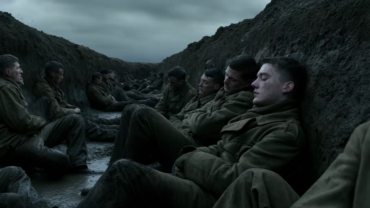 World War I Soldiers Resting in Trenches