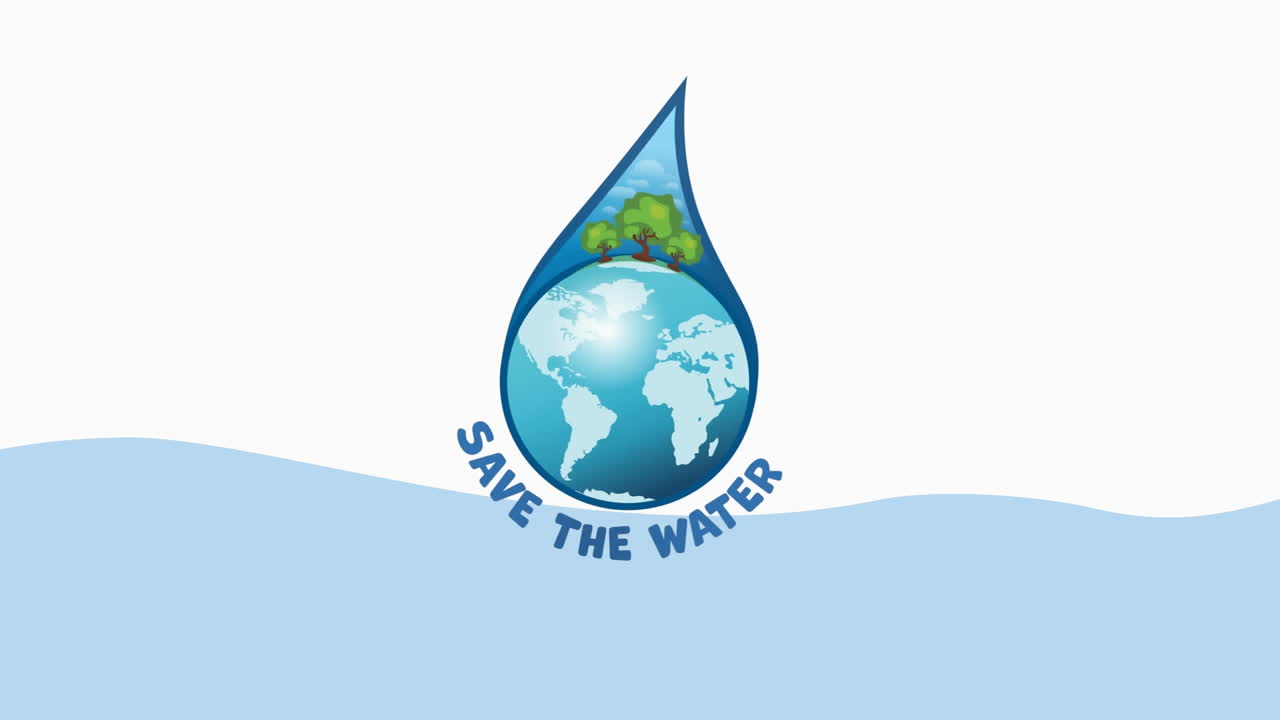 Animation of globe in water drop in sea