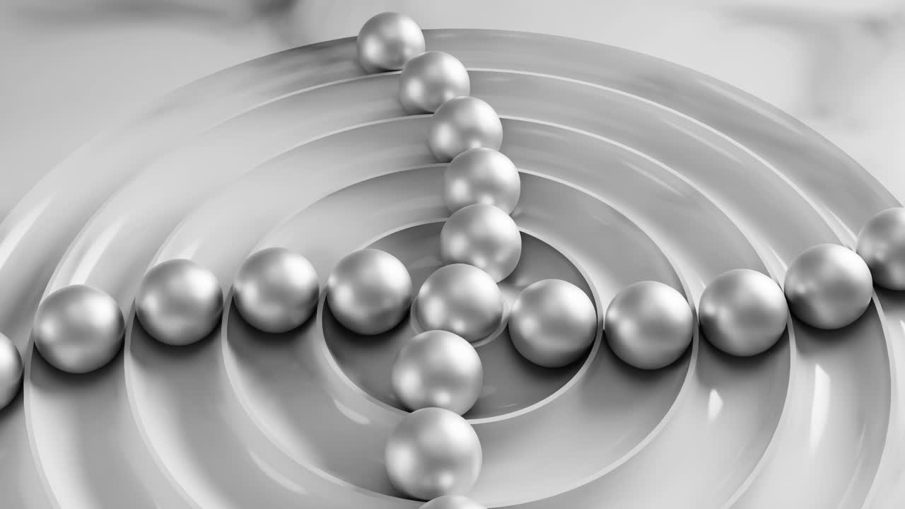 Abstract Animation of Silver Spheres Rolling on a Spiral Track