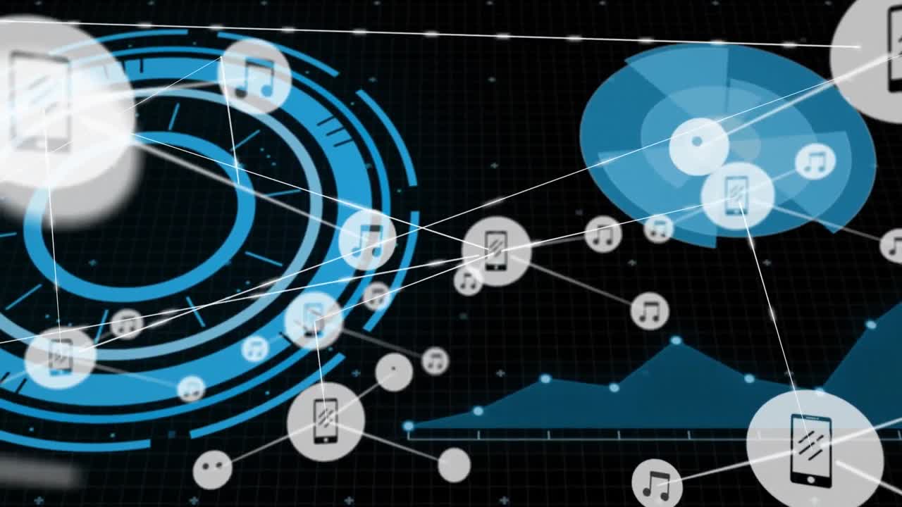 animação do processamento de dados e da rede de ligações sobre fundo preto