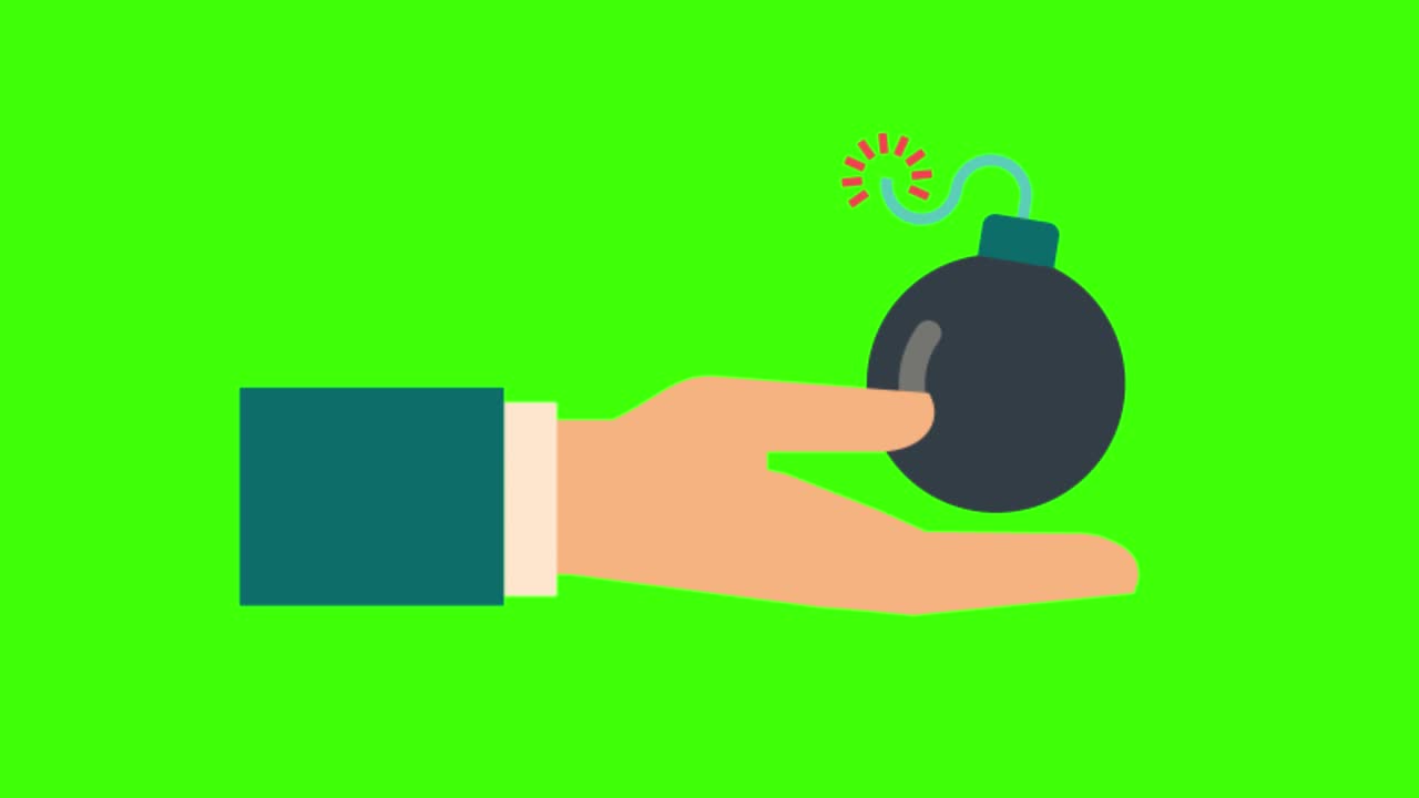 4k 녹색 스크린에서 분리 된 폭탄을 들고 있는 인간의 손의 다채로운 간단한 애니메이션
