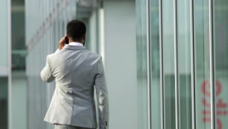 Back-view-of-African-American-businessman-talking-on-smartphone