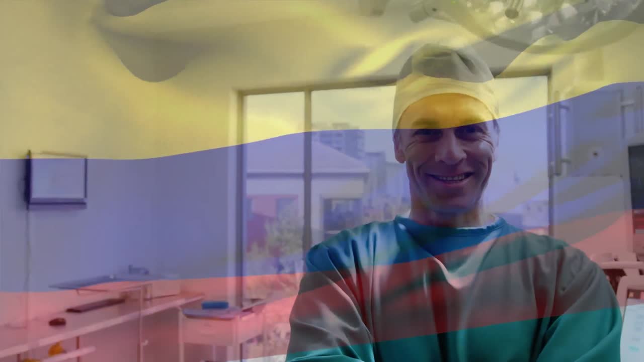animación de la bandera de colombia ondeando sobre el cirujano