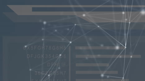 red de conexiones contra interfaz digital con procesamiento de datos en fondo azul