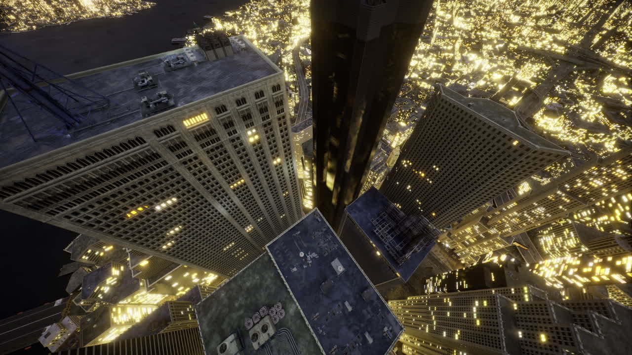 Vibrant city skyline illuminated at night with dazzling lights and urban energy