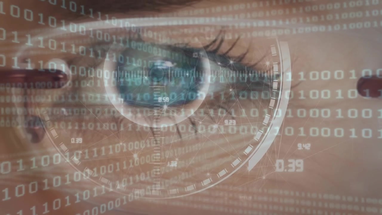 Close-up of Human Eye with Digital Data Overlay