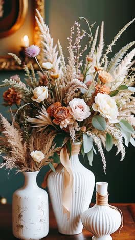 elegantes boho-blumenarrangement in creme und terrakotta