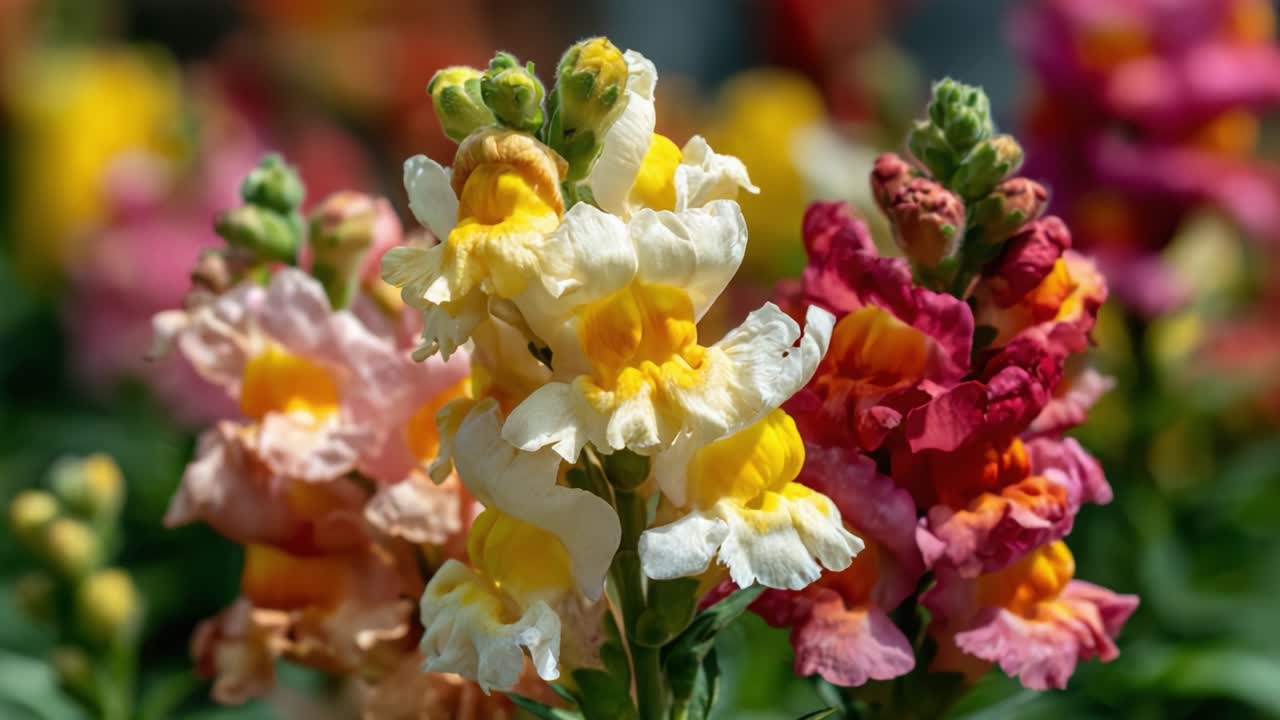 A Vibrant Display of Snapdragons in Bloom: Captivating Colors and Rich Textures Highlight Nature's Beauty in a Lush Garden Setting