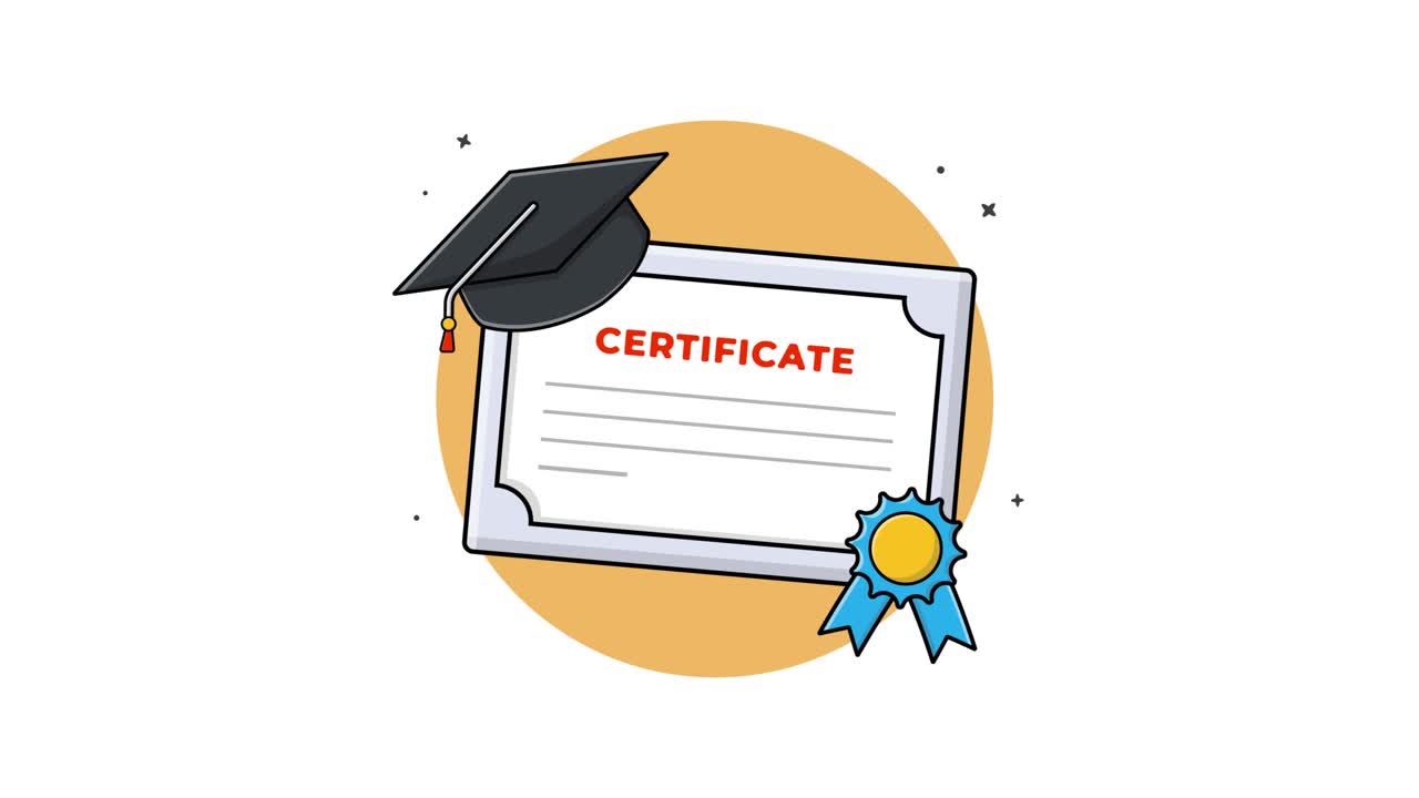 Animated Certificate and Graduation Cap with Award Ribbon