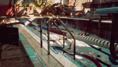 abandoned swimming pool in a ruined building