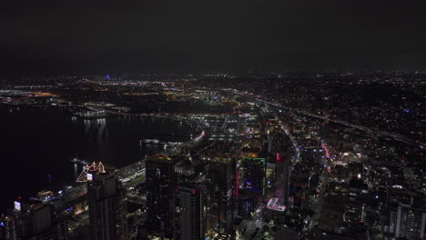 san diego california aerial v107 cinematic flyover core-columbia neighborhood capturing downtown cityscape, high rise condos and office towers with bay views - shot with mavic 3 cine - september 2022