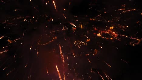 Aerial-of-fireworks-celebration-above-ski-resort