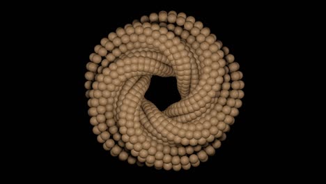 4k 3d animation. beautiful abstract twisted torus made of wood balls rotates