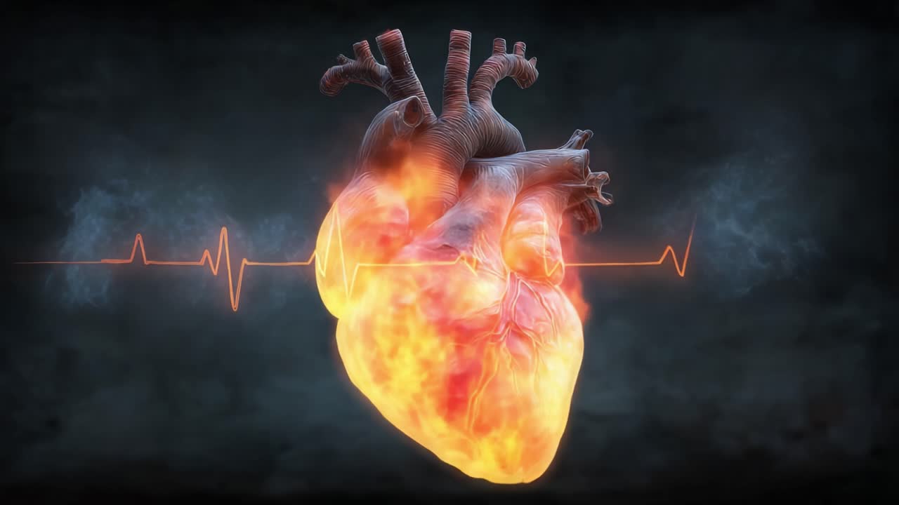 Exploring the Visual Metaphor of a Heart Aflame: A Captivating Journey Through Emotion and Life, Captured in Two Striking Frames that Illuminate the Heart's Passion and Vitality