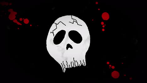 animación del cráneo sobre manchas rojas sobre fondo negro