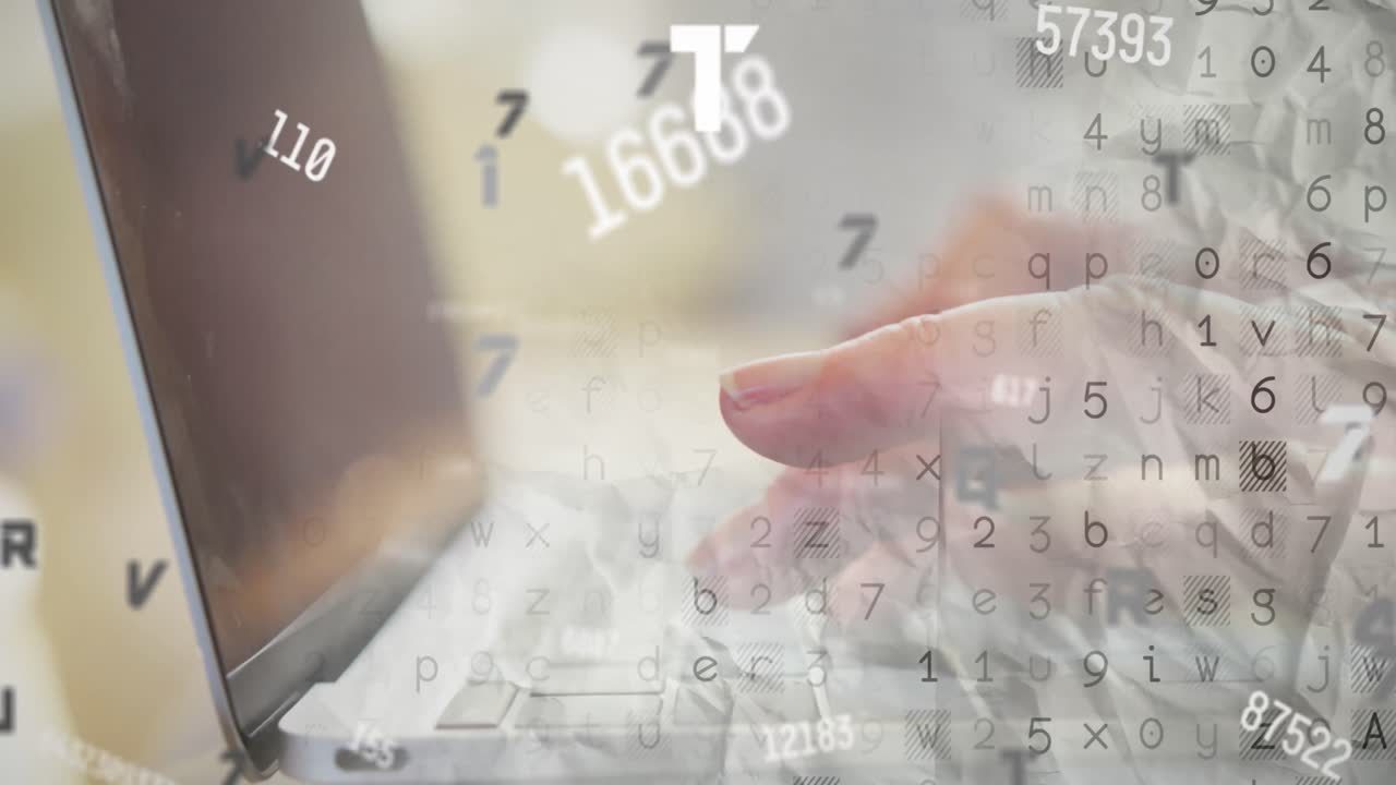 Animation of data processing over caucasian women using laptop