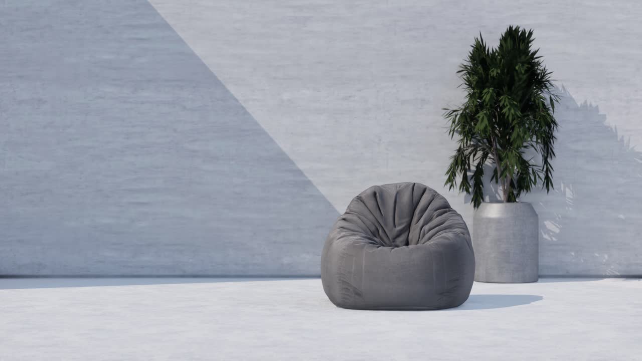 Casual Grey Bean Bag In Minimalist Concrete Setting