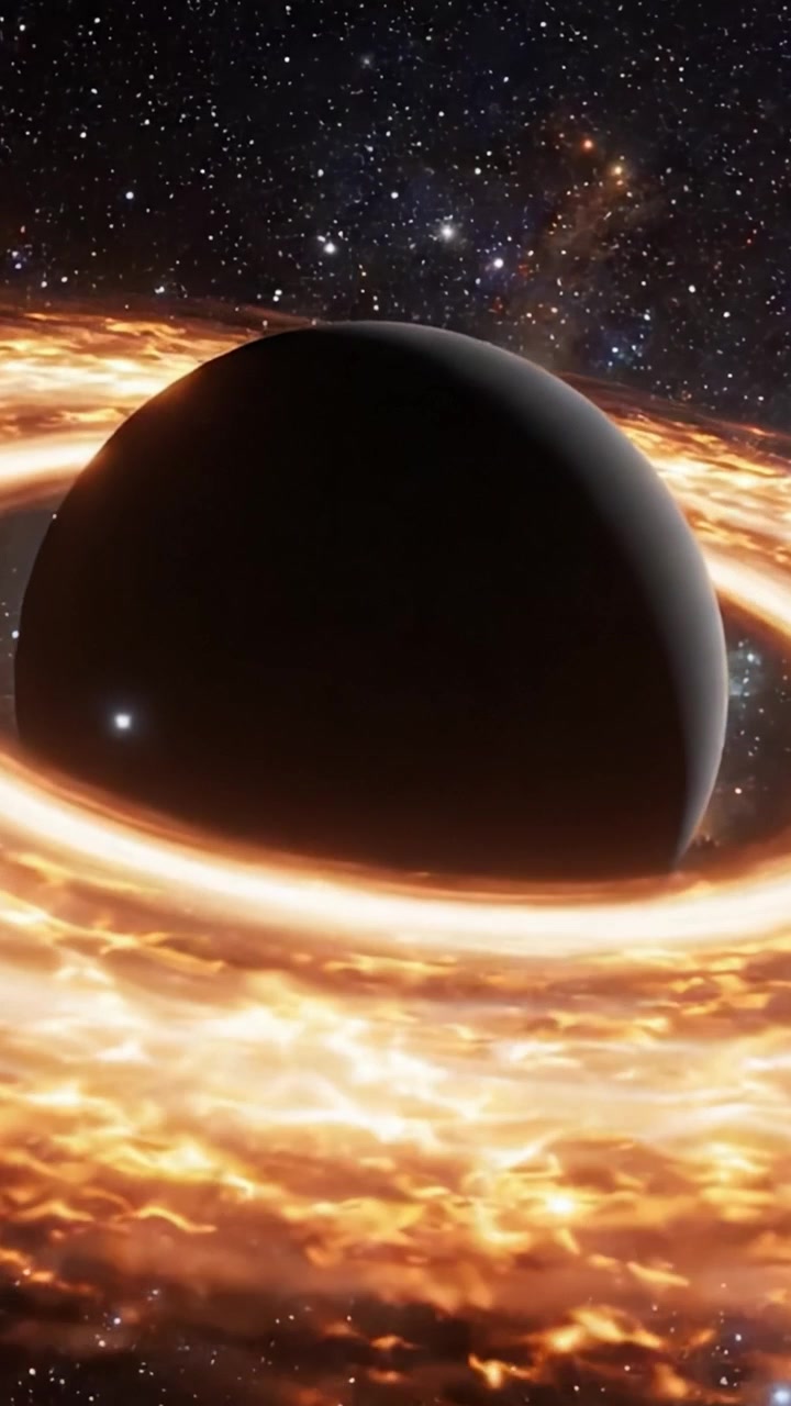A Cosmic Encounter: The Mysterious Dark Sphere Surrounded by a Glowing Ring of Light Captured in a Stunning Astronomical Scene of the Universe