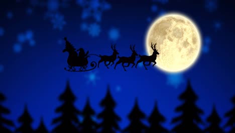 Animation-of-santa-and-sleigh-over-night-sky-in-winter-scenery