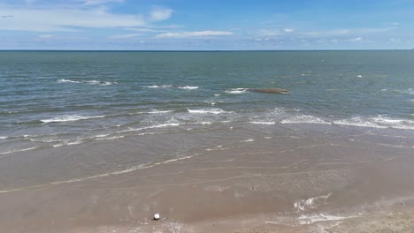 aerial view pan of the secret beach and the sea in vung tau