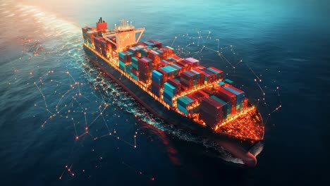 modern cargo ship at sea