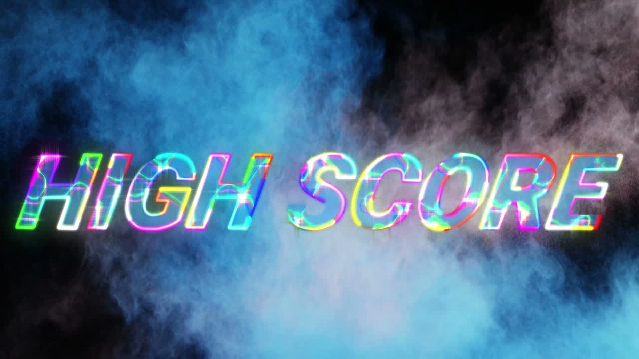 animación de las palabras puntaje alto en la pantalla de un videojuego de computadora