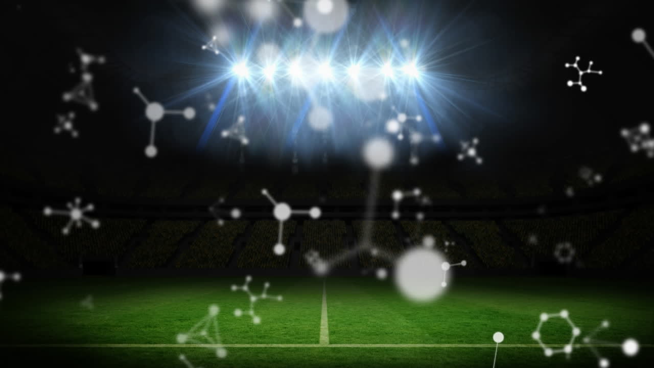 animación de las moléculas que giran sobre el estadio