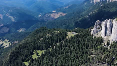 piatra singuratica rock formation amidst the green woods at the hasmas mountains in romania