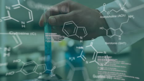 animation of scientific data processing over caucasian male scientist in laboratory
