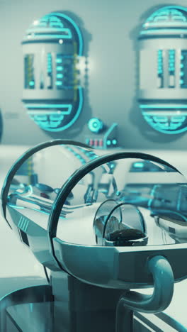 a futuristic medical pod in a sterile white room