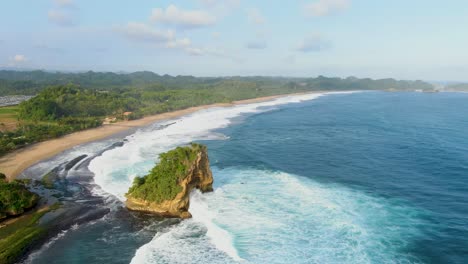 Tropical-vacation-destination-Teluk-Asmara-beach,-Java-island,-Indonesia,-aerial