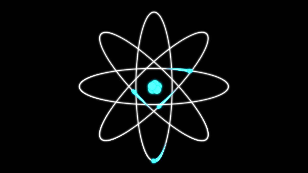 Animated atoms with electrons orbiting nuclei