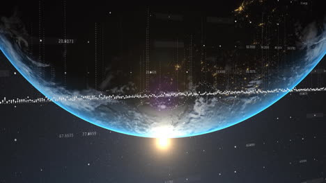 sunrise over earth, data points and coordinates animating in space