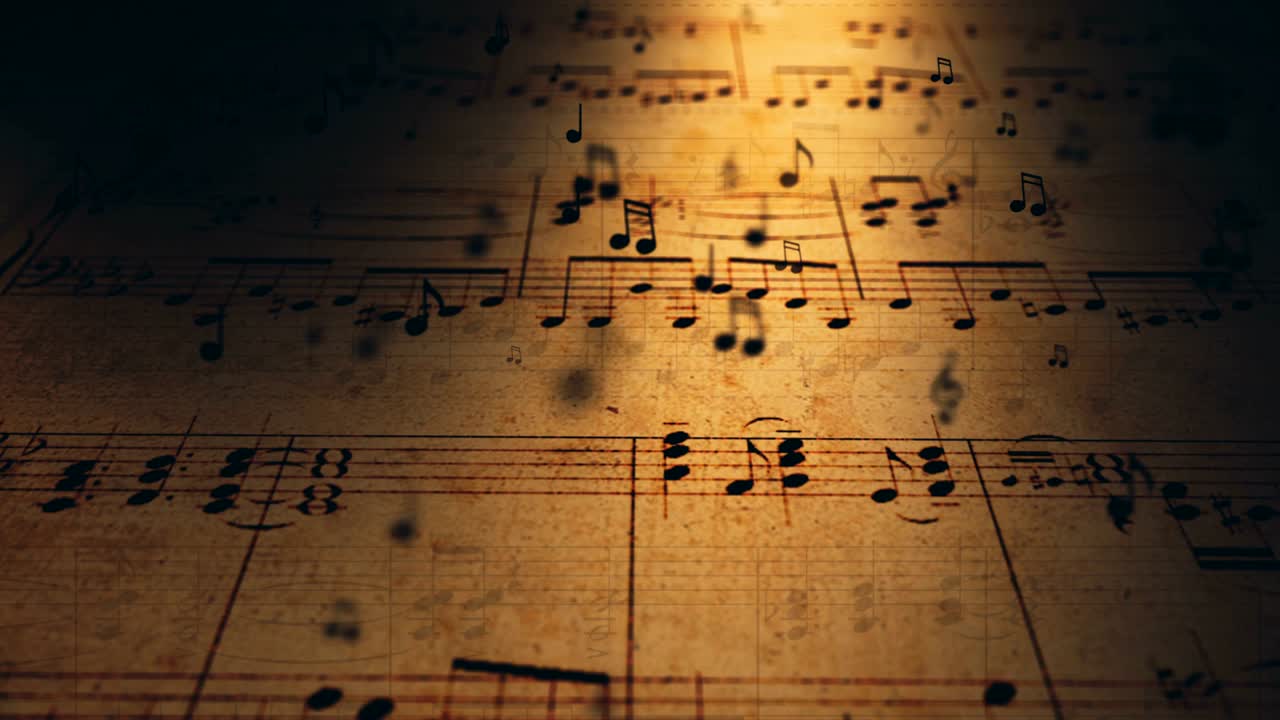 오래된 갈색 종이에 노트와 함께 대기 음악 배경