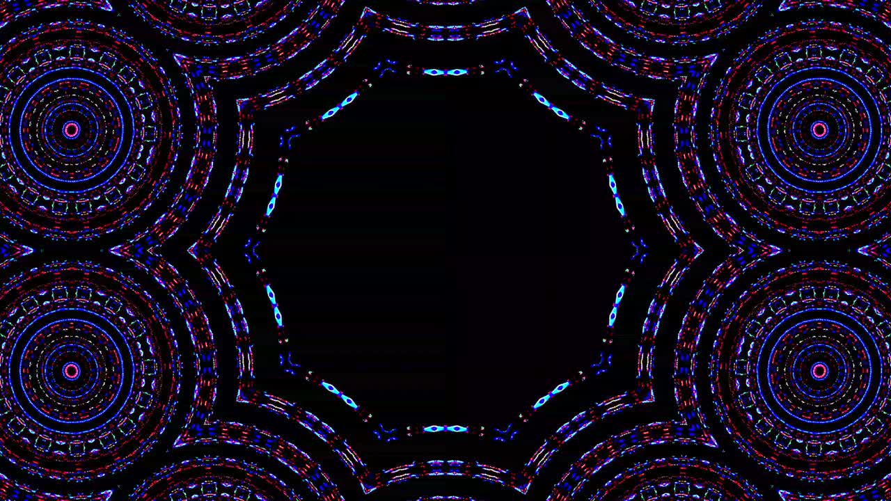 forma redonda animada de luces intermitentes multicolores, sobre un fondo negro