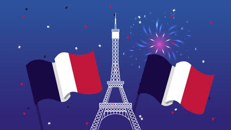 feliz celebración del día de la bastilla con la escena de la torre eiffel