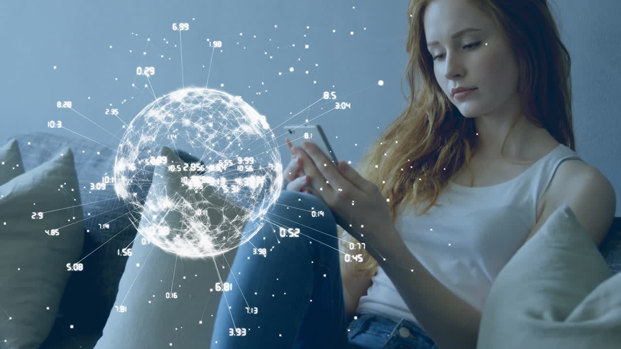 composición digital del globo de la red de conexiones contra las mujeres que usan teléfonos inteligentes