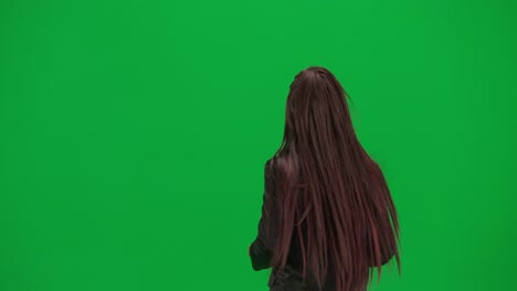 business woman with tablet on green screen