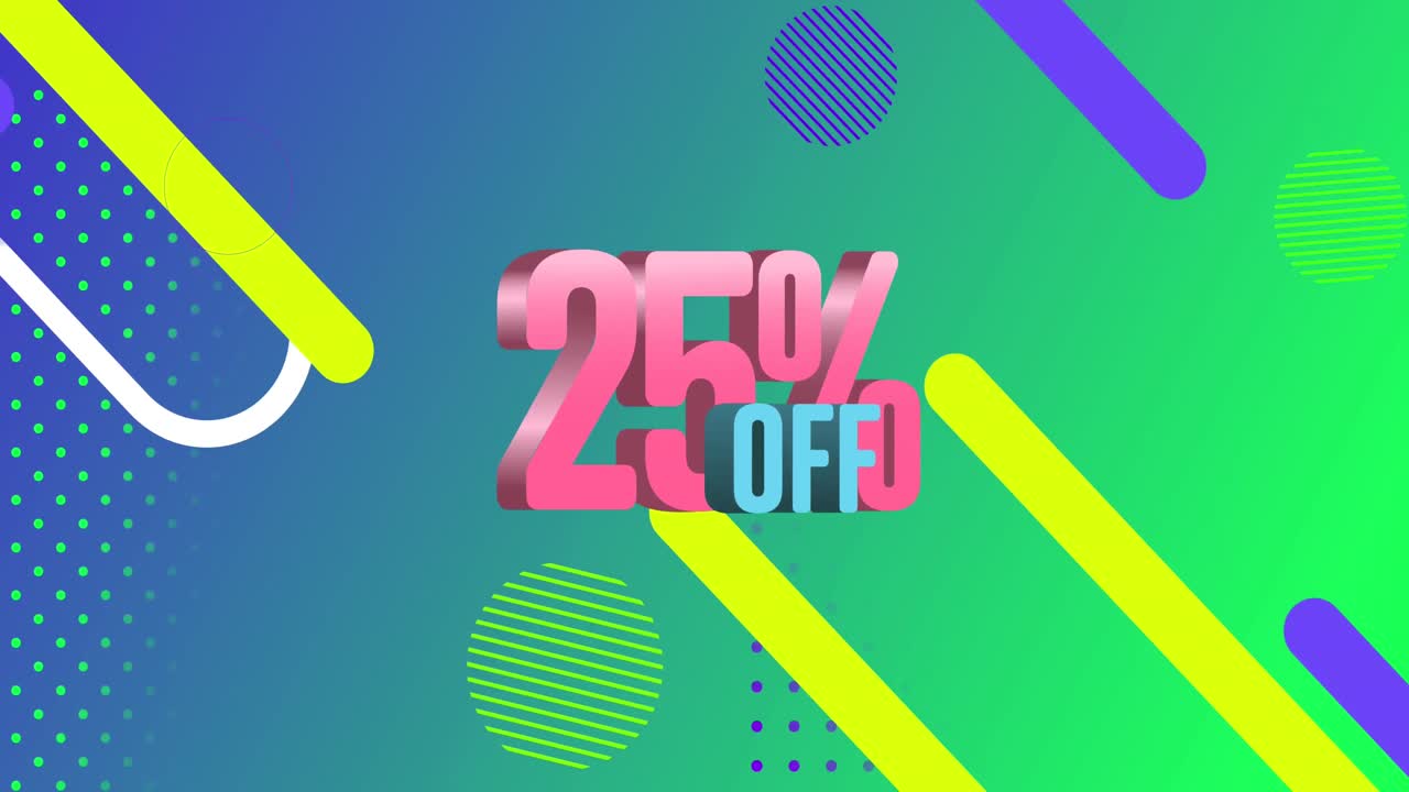 animación del 25 por ciento de texto y formas en fondo azul