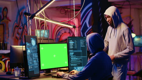man does financial theft with mockup pc