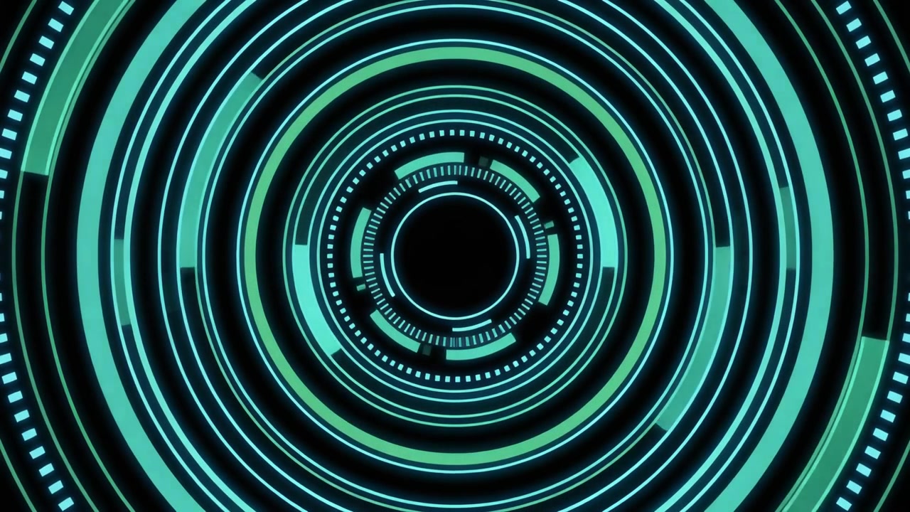 Abstract Digital HUD Interface with Rotating Cyan Circles